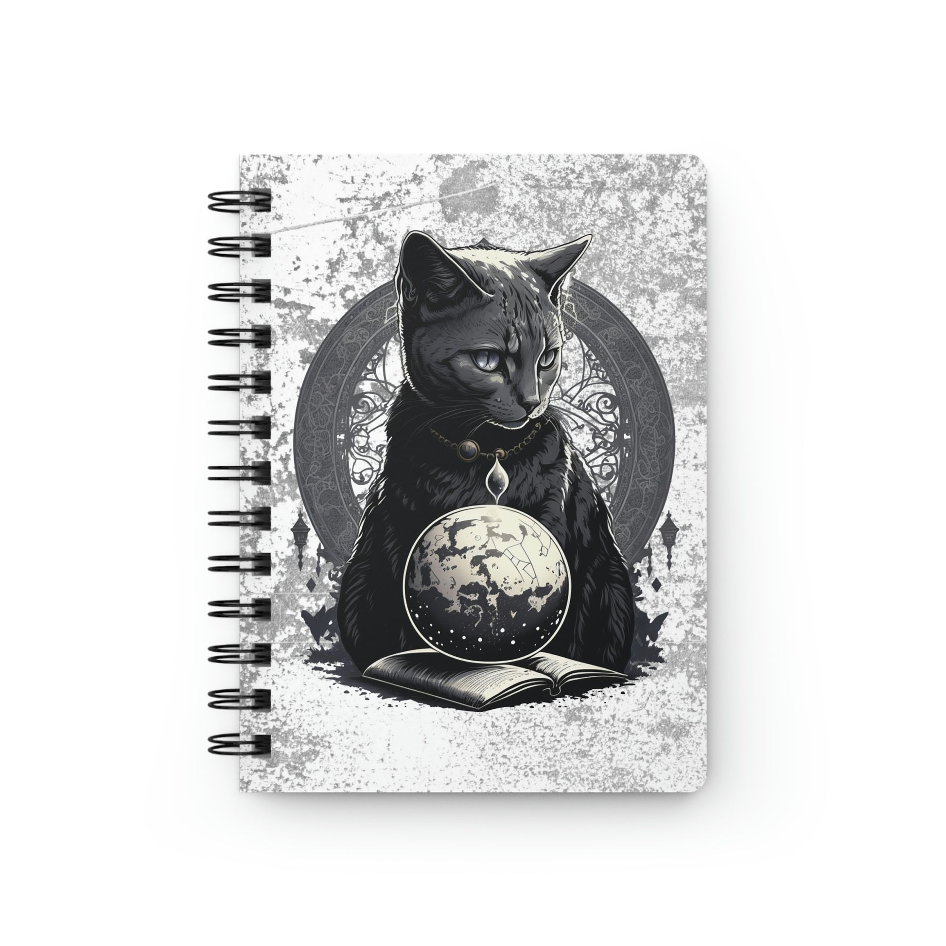 Cosmic Cat Spiral Bound Journal, cat magician notebook, magical journal, witchy gothic cat journal, whimsical celestial fantasy notebook