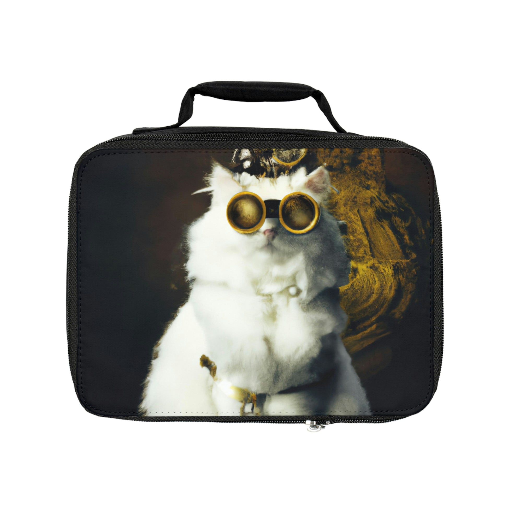 Steampunk Persian cat Lunch Bag, cyberpunk white cat Lunch tote, Victorian Lunch Bag, back to School lunch bag, vintage Picnic bag gift