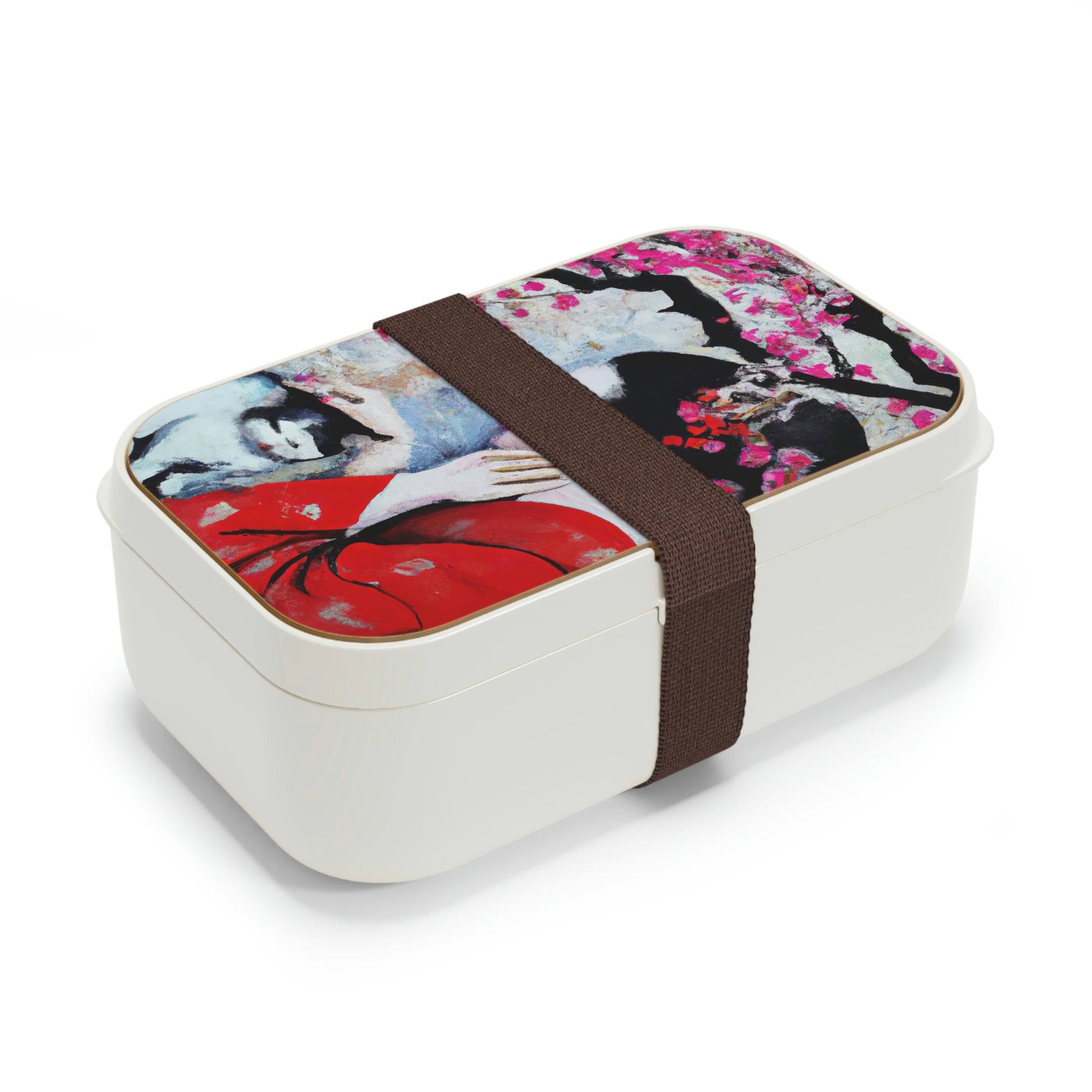 Geisha and a cat Bento Lunch Box, art painting maiko and a cat and a sakura bento, cat feudal japan lunch box, back to school cat lover gift