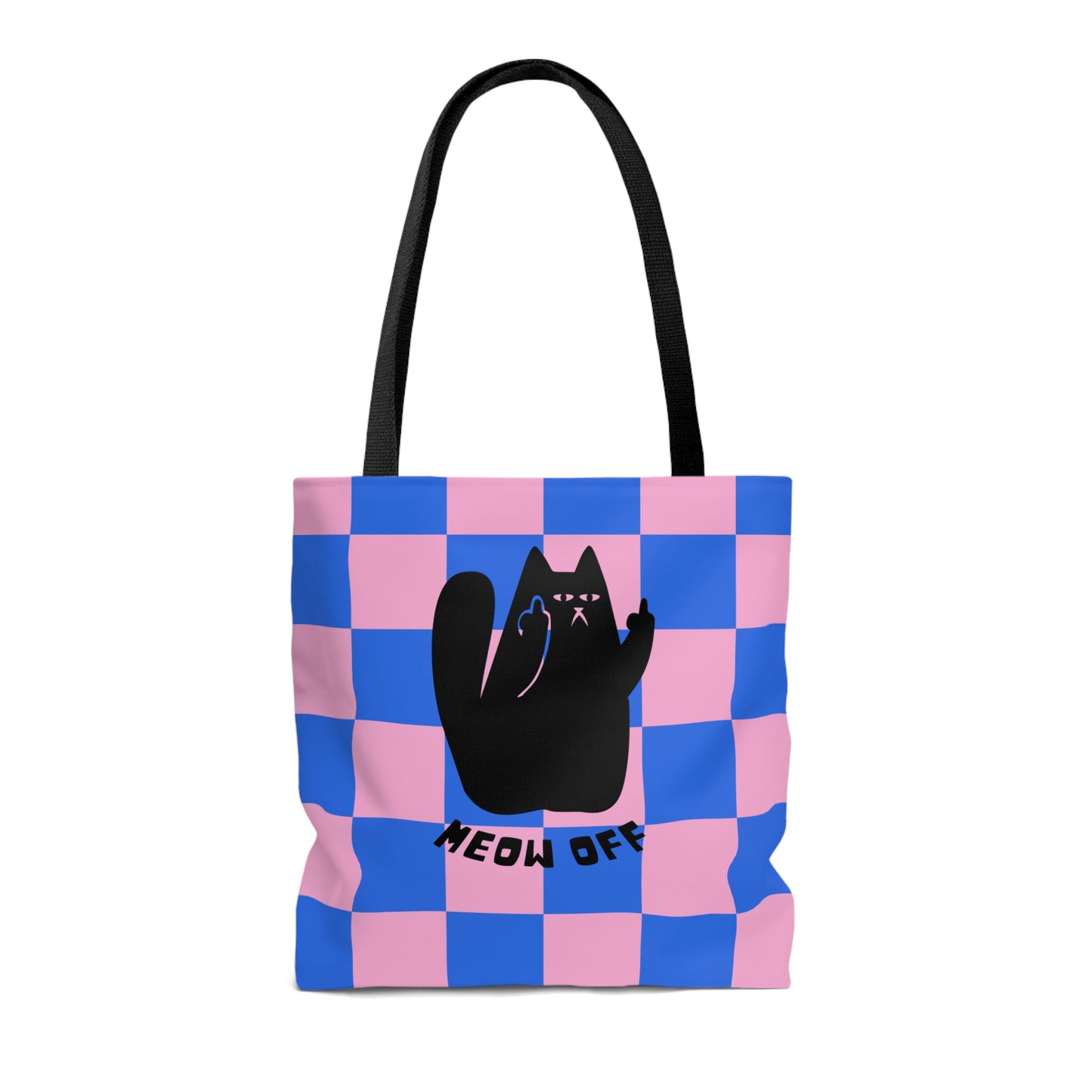 Checkered Funny Cat Canvas Tote Bag