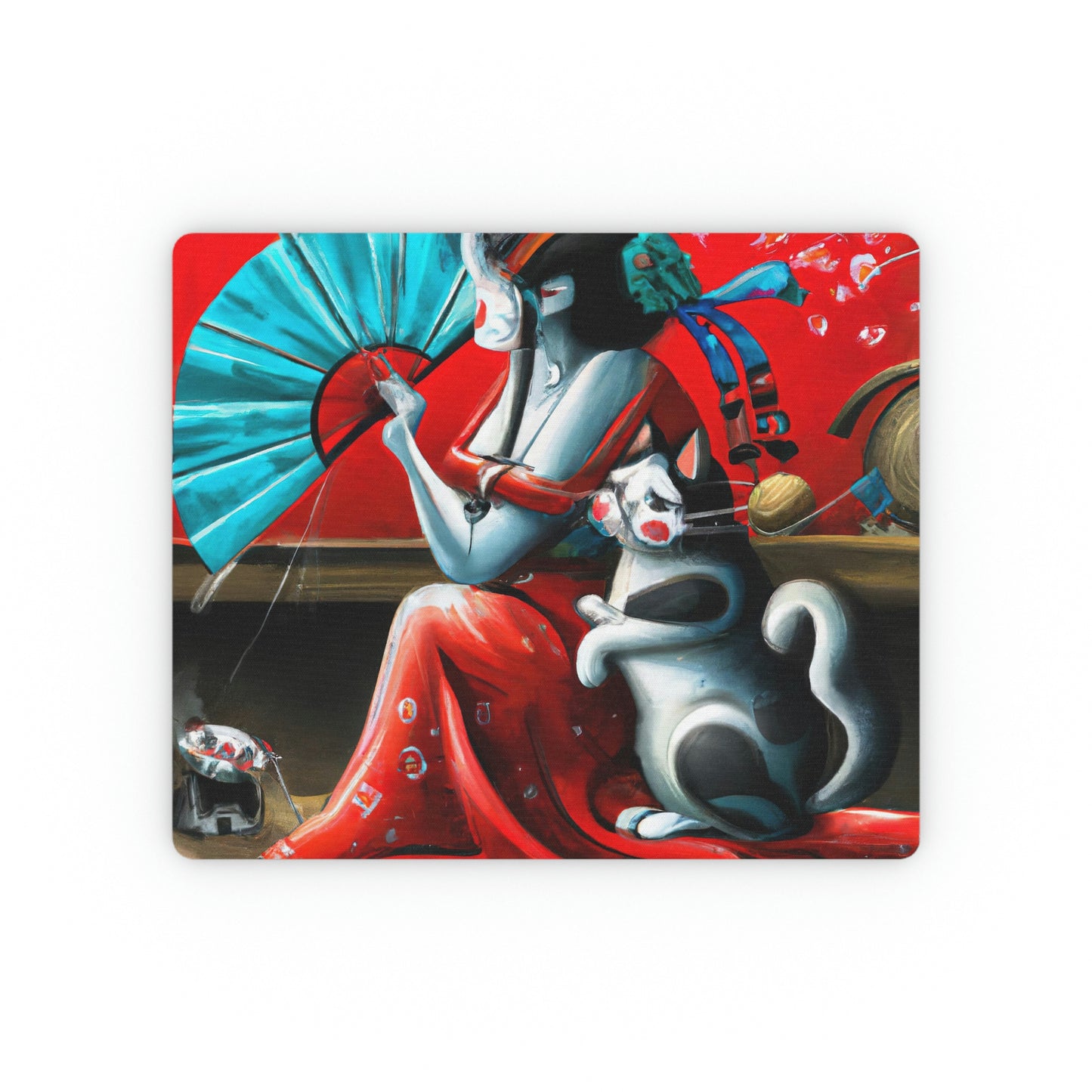 Geisha and cat Rectangular Mouse Pad, chinese women mouse pad, Japanese feudal art mouse pad, Asian-inspired art mouse pad, back to school