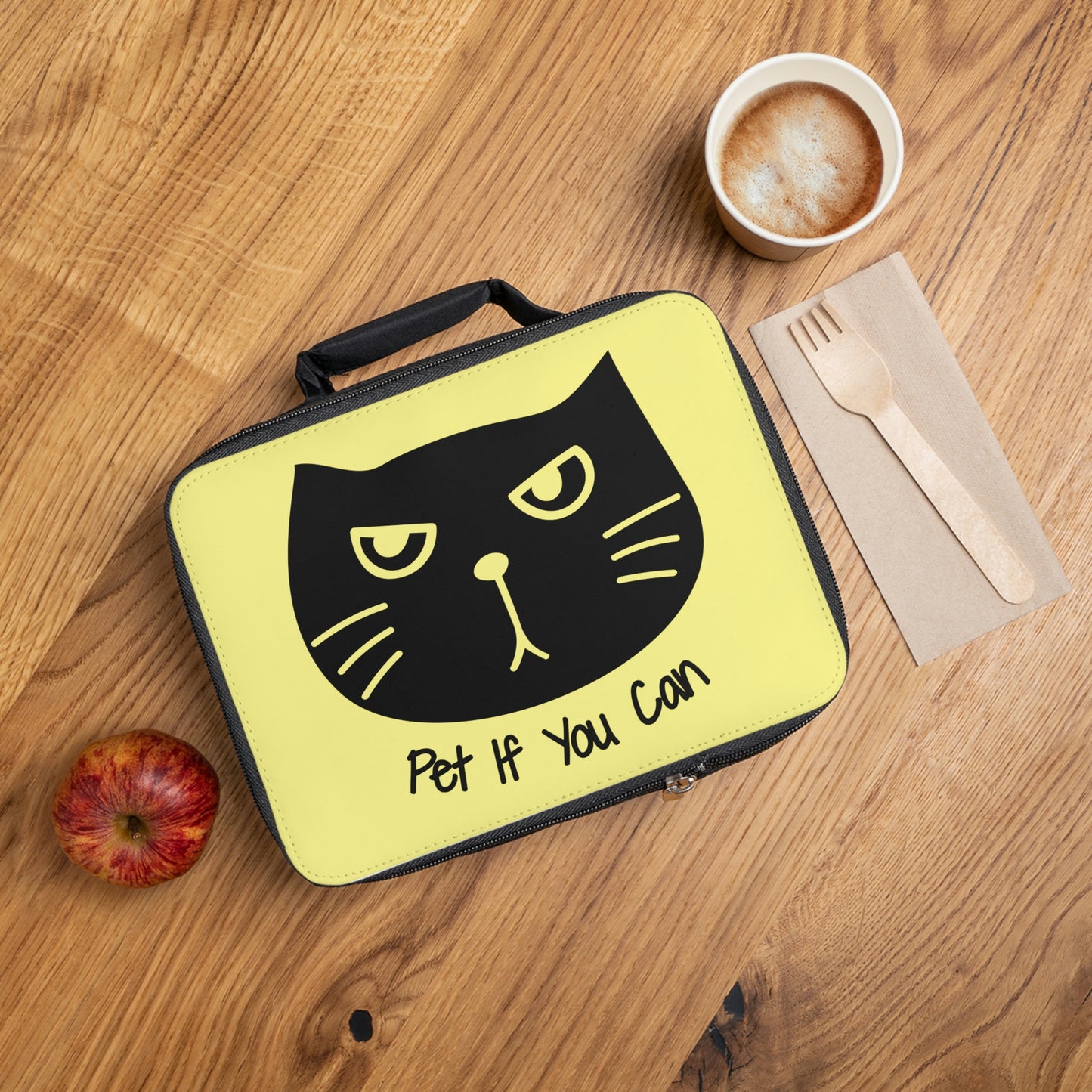 Funny cat lunch bag, Black cat says pet if you can Lunch tote, cute yellow Lunch Bag, kawaii picnic bag, back to school gift for cat lovers