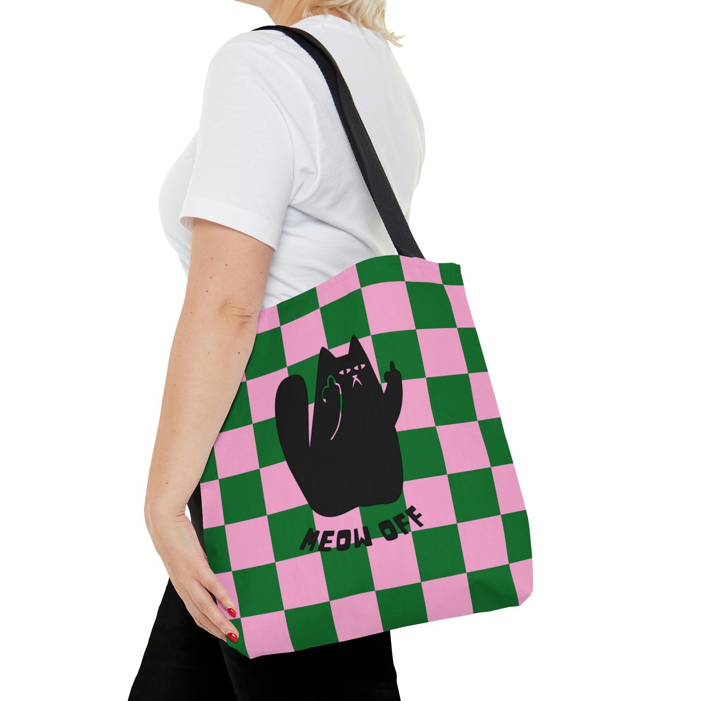 Checkered Funny Cat Canvas Tote Bag