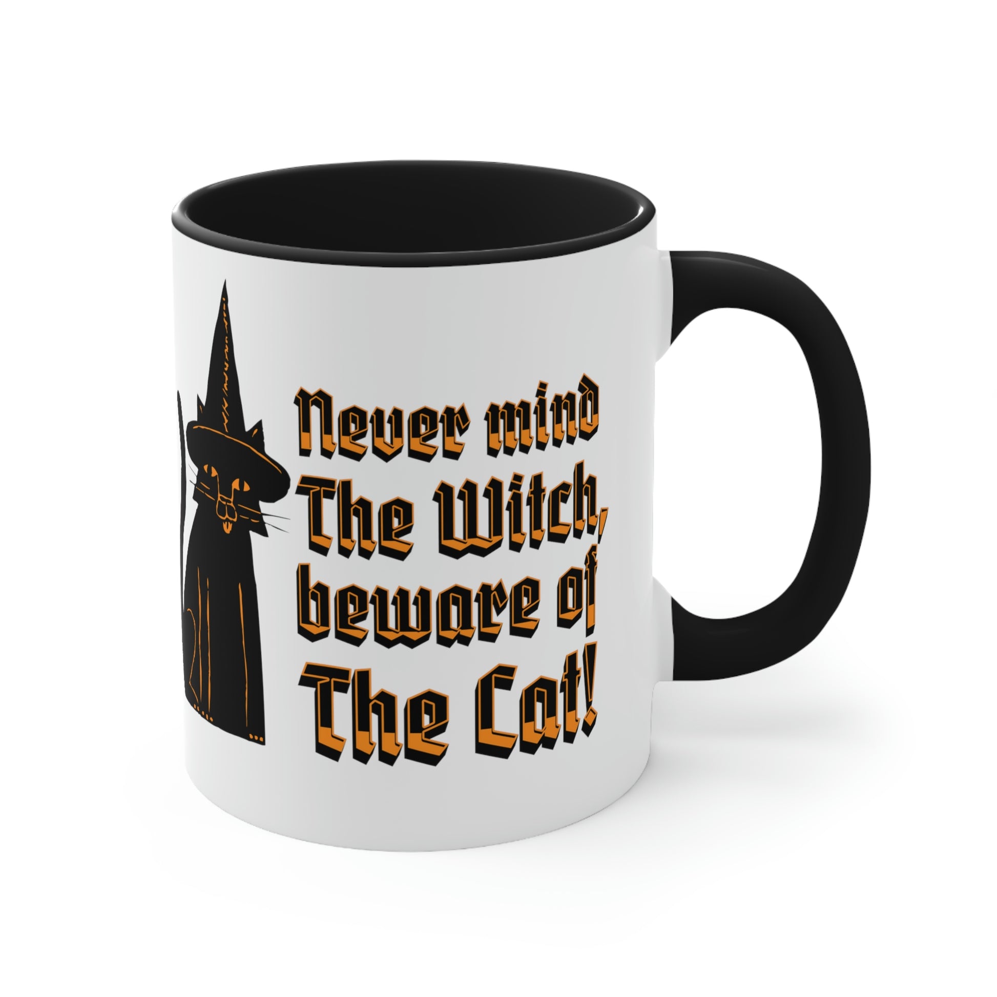 Witchy black cat Accent Coffee Mug, 11oz celestial magical cat mug, vintage cup, cat mystical gothic mug, cat owner gift, witch familiar mug