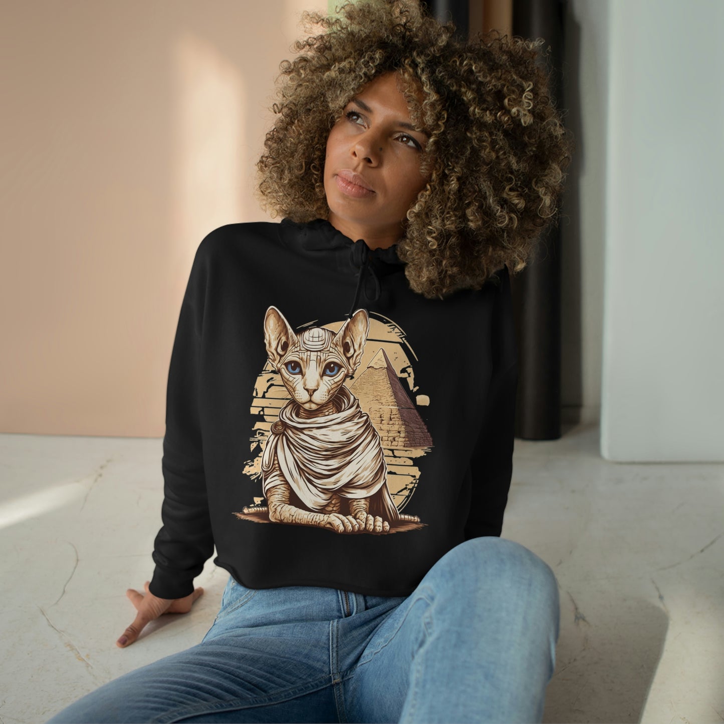 Sphynx cat Crop Hoodie, cat ancient egypt cropped hoodie, Sphynx cat egypt aesthetic sweatshirt, pharaoh cat jumper, Sphynx cat Mom sweater