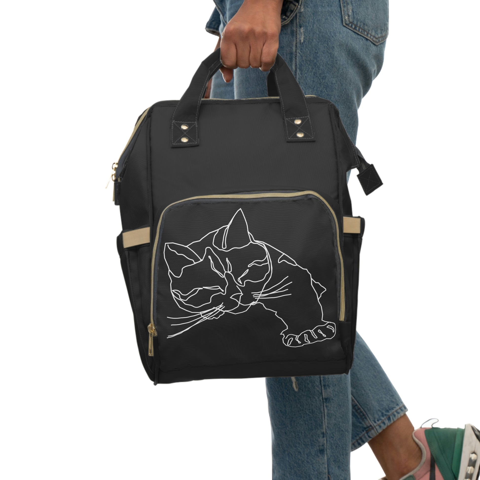 Minimalist Cat Large Capacity Student School Backpacks, Line Art Cat Laptop Daily backpack Multifunctional Diaper Backpack, back to school