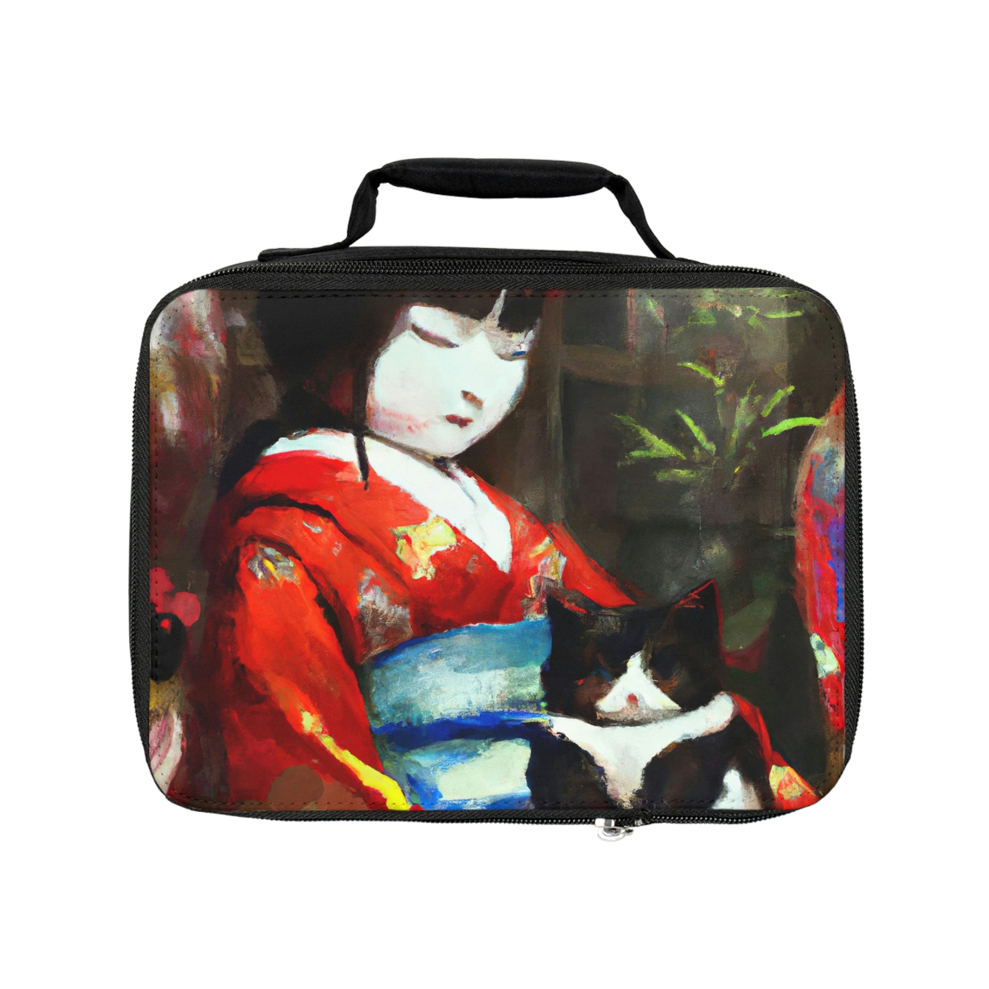 Geisha and cat Lunch Bag, maiko and cat lunch bag, Japanese feudal art lunch bag, back to school gift, Asian-inspired art lunch bag