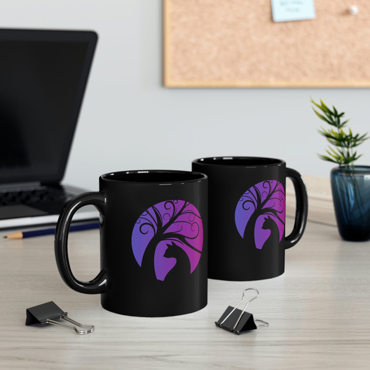 Magical cat 11oz Black Mug, celestial mug, whimsical coffee mug, fantasy tea cup, mythical mug, witchy mug, cat lover gift, aesthetic mug