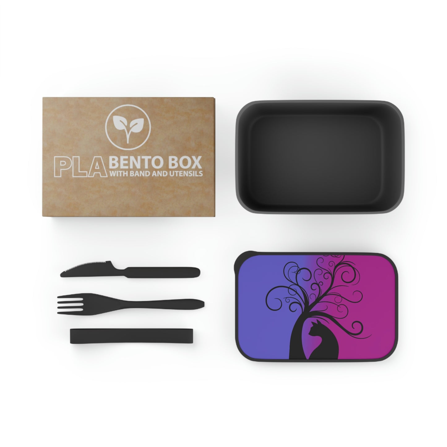 Magical black cat PLA Bento Box with Band and Utensils