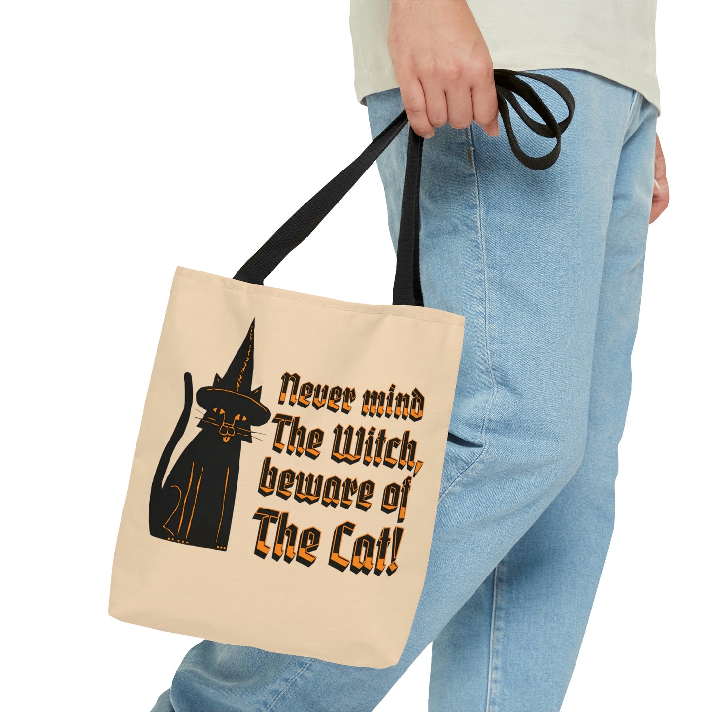 Witchy Black Cat Canvas Tote Bag