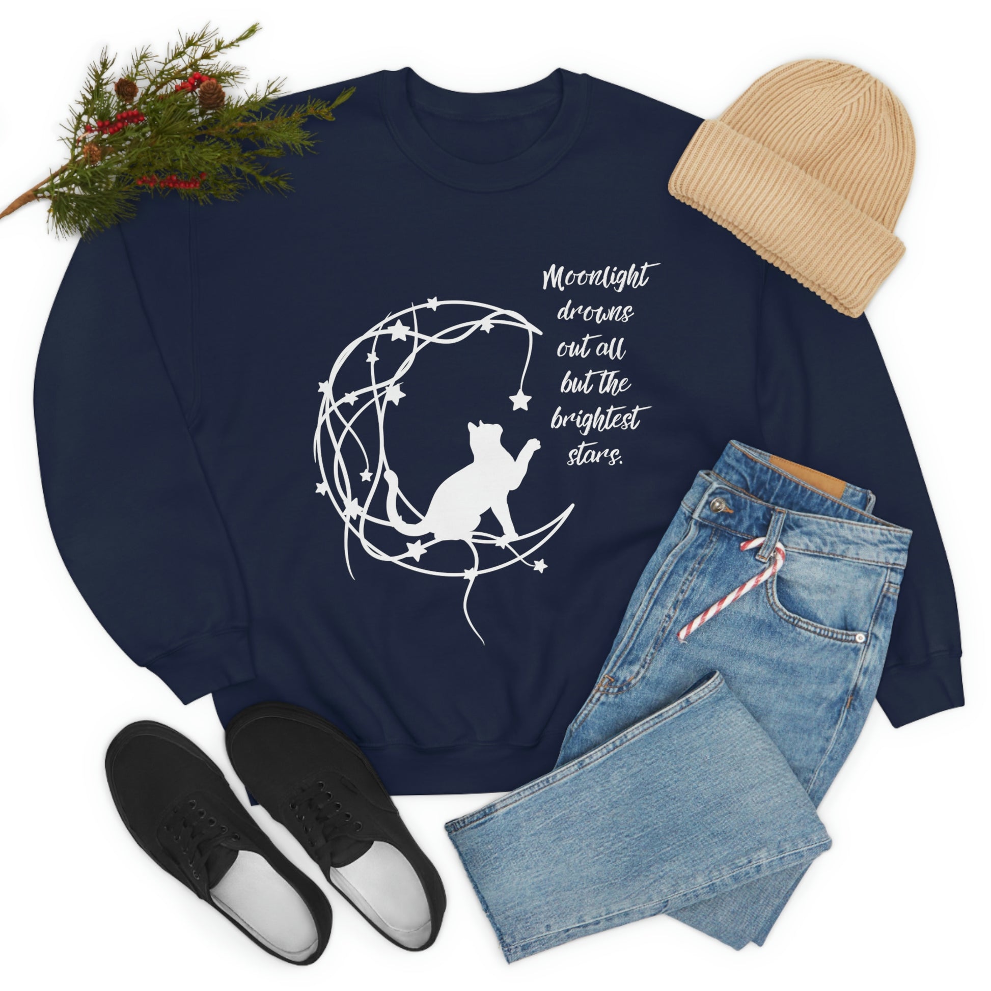 Cat and moon Crewneck Sweatshirt, magical cat-themed sweater, Celestial sweatshirt, mythical jumper, whimsical sweatshirt, fantasy pullover