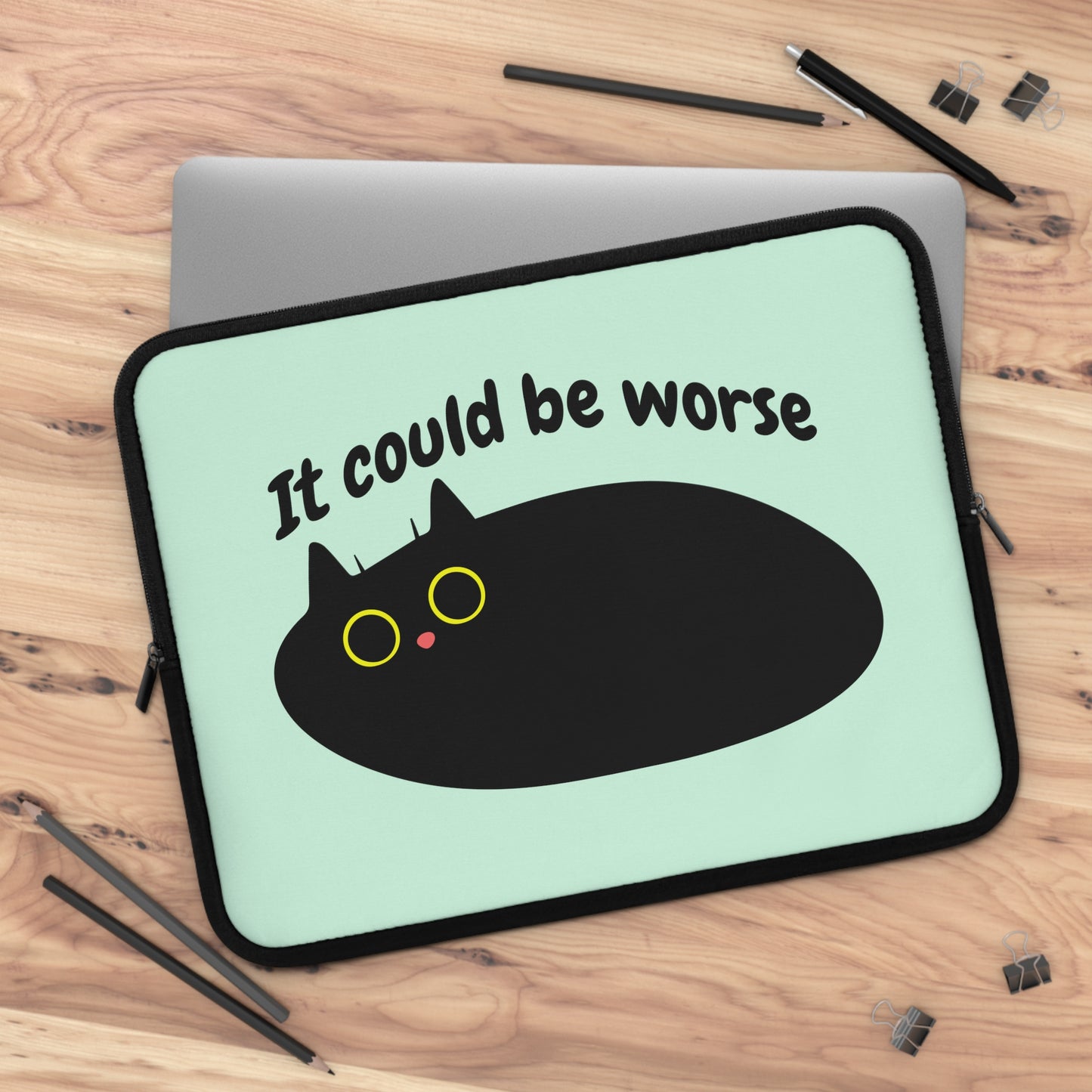 Funny Black cat laptop sleeve, cute cat laptop case, kawaii cat lover gift, back to school gifts, Cat accessories, sarcastic cat laptop bag