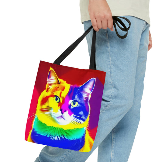 Rainbow Pride Cat Tote Bag, Cat LGBTQ aesthetic shoulder bag, colorful cat grocery bag, cute Lgbt reusable tote, funny kawaii shopping bag